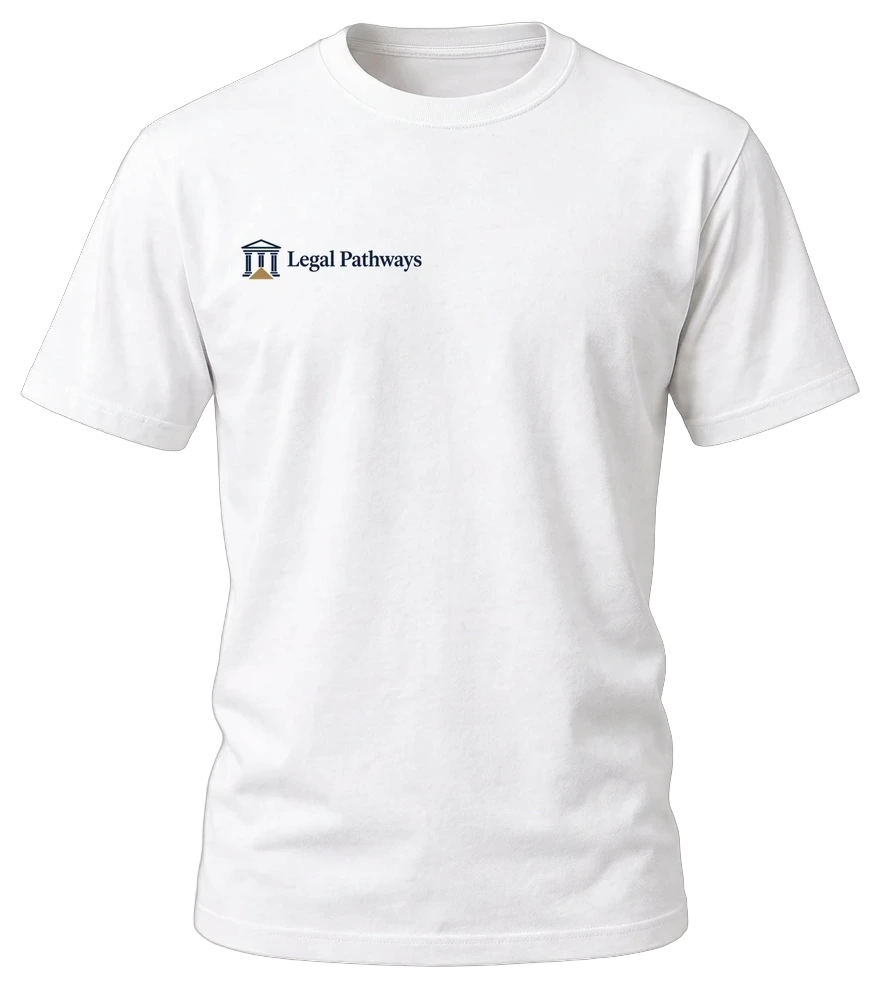 Front of the Legal Pathways tee with the chest logo